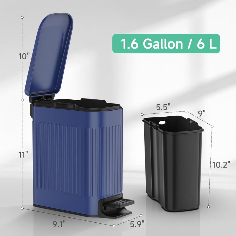 TIPGO Slim Bathroom Trash Can with Lid Soft Close, Step Pedal, 6 Liter / 1.6 Gallon Stainless Steel Trash Bin, Small Garbage Cans for Bedroom, Office, Kitchen (Blue) - Image 5